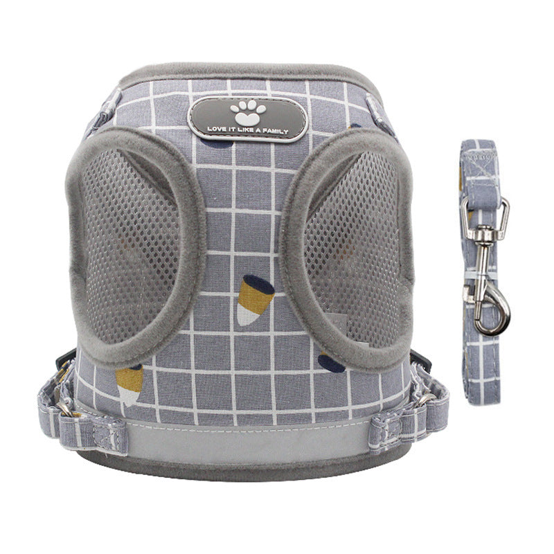 KFX-8371645 Breathable Mesh Harness Vest for Small Dogs and Cats - Adjustable and Comfortable Pet Walking Lead