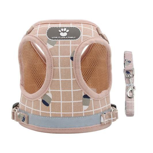 KFX-8371645 Breathable Mesh Harness Vest for Small Dogs and Cats - Adjustable and Comfortable Pet Walking Lead