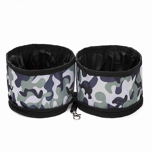KFX-8372541 Portable Folding Double Pet Bowl - Waterproof Oxford Cloth Travel Solution