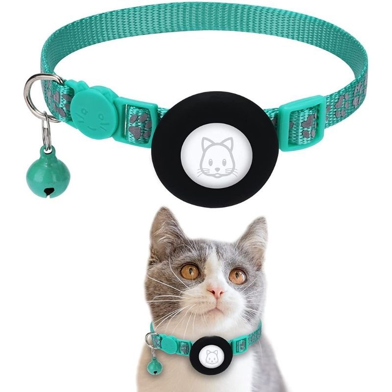KFX-8374333 Reflective Leather Cat Collar with Bell - Multiple Colors Available