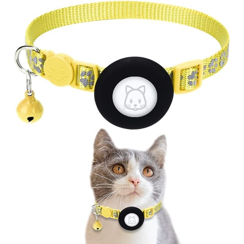 KFX-8374333 Reflective Leather Cat Collar with Bell - Multiple Colors Available