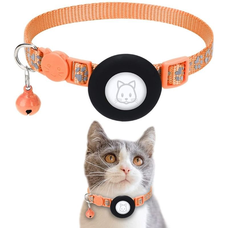KFX-8374333 Reflective Leather Cat Collar with Bell - Multiple Colors Available