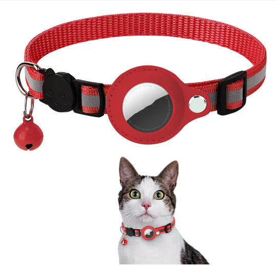 KFX-8374333 Reflective Leather Cat Collar with Bell - Multiple Colors Available