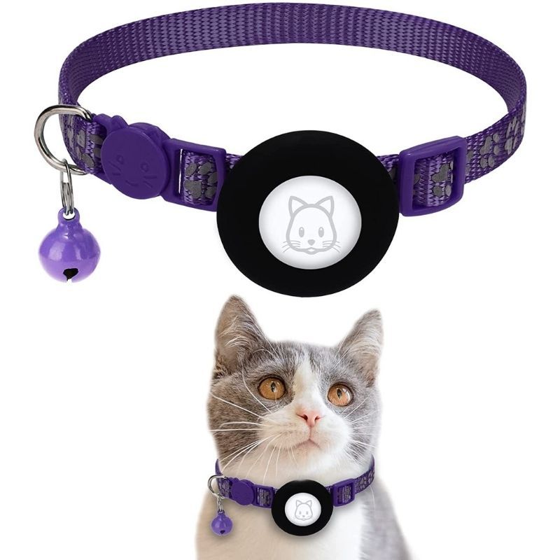 KFX-8374333 Reflective Leather Cat Collar with Bell - Multiple Colors Available