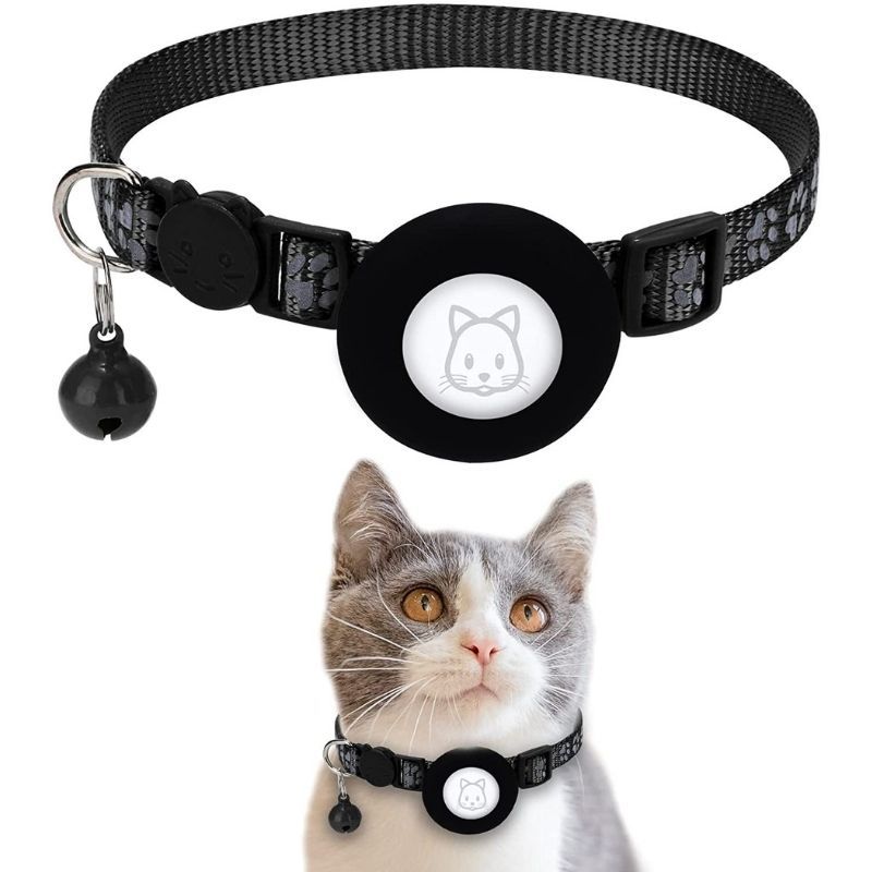 KFX-8374333 Reflective Leather Cat Collar with Bell - Multiple Colors Available