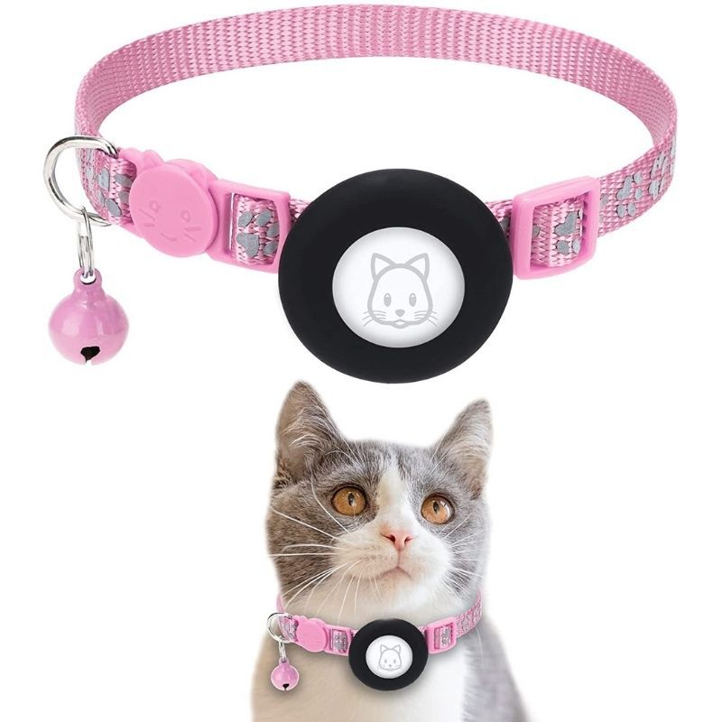KFX-8374333 Reflective Leather Cat Collar with Bell - Multiple Colors Available