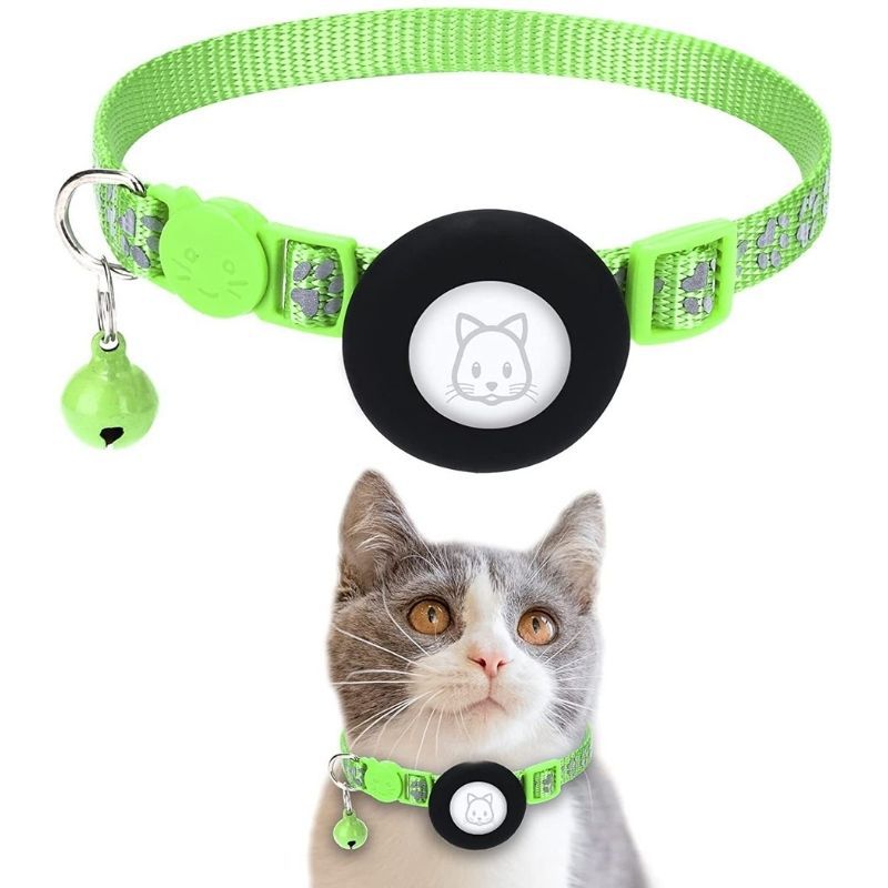 KFX-8374333 Reflective Leather Cat Collar with Bell - Multiple Colors Available