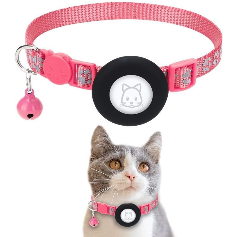 KFX-8374333 Reflective Leather Cat Collar with Bell - Multiple Colors Available