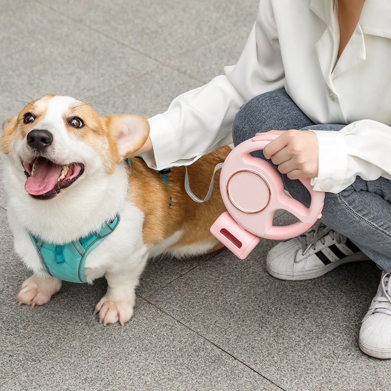 KFX-8377917 Automatic Retractable LED Dog Leash with Hand Grip - Pink and Light Gray, 201.8mm Length