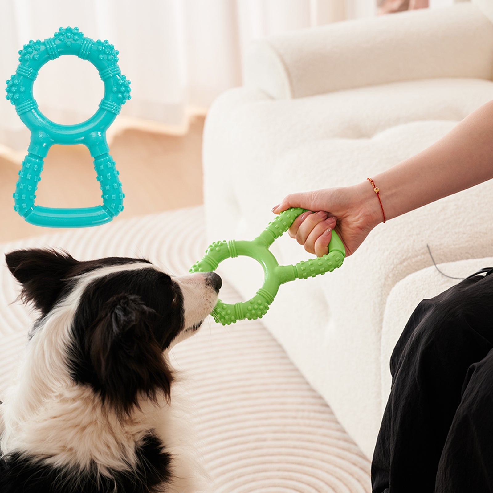KFX-8379581 Interactive Dog Chewing Toy with Teeth Grinding Function and Pull Ring Design