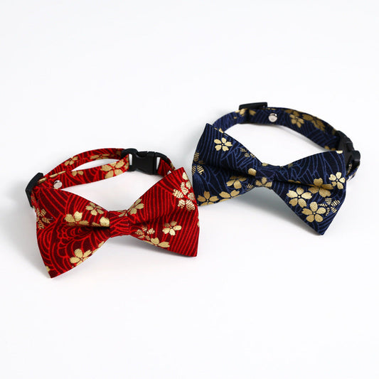 KFX-8380093 Chinese Style Bow Tie Accessories in Red and Blue Floral Pattern for All Seasons