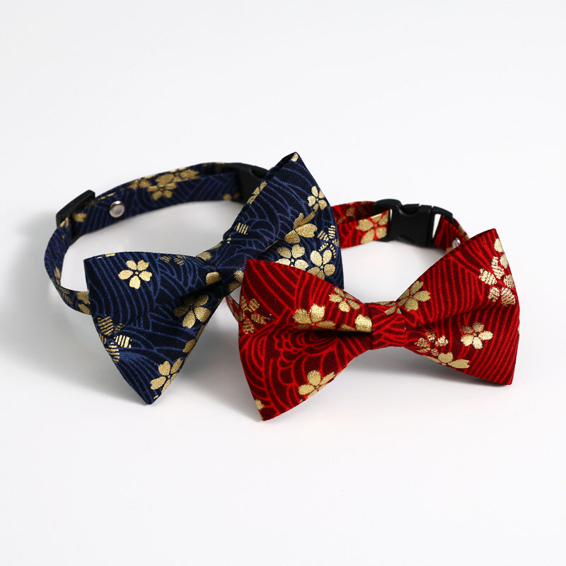 KFX-8380093 Chinese Style Bow Tie Accessories in Red and Blue Floral Pattern for All Seasons