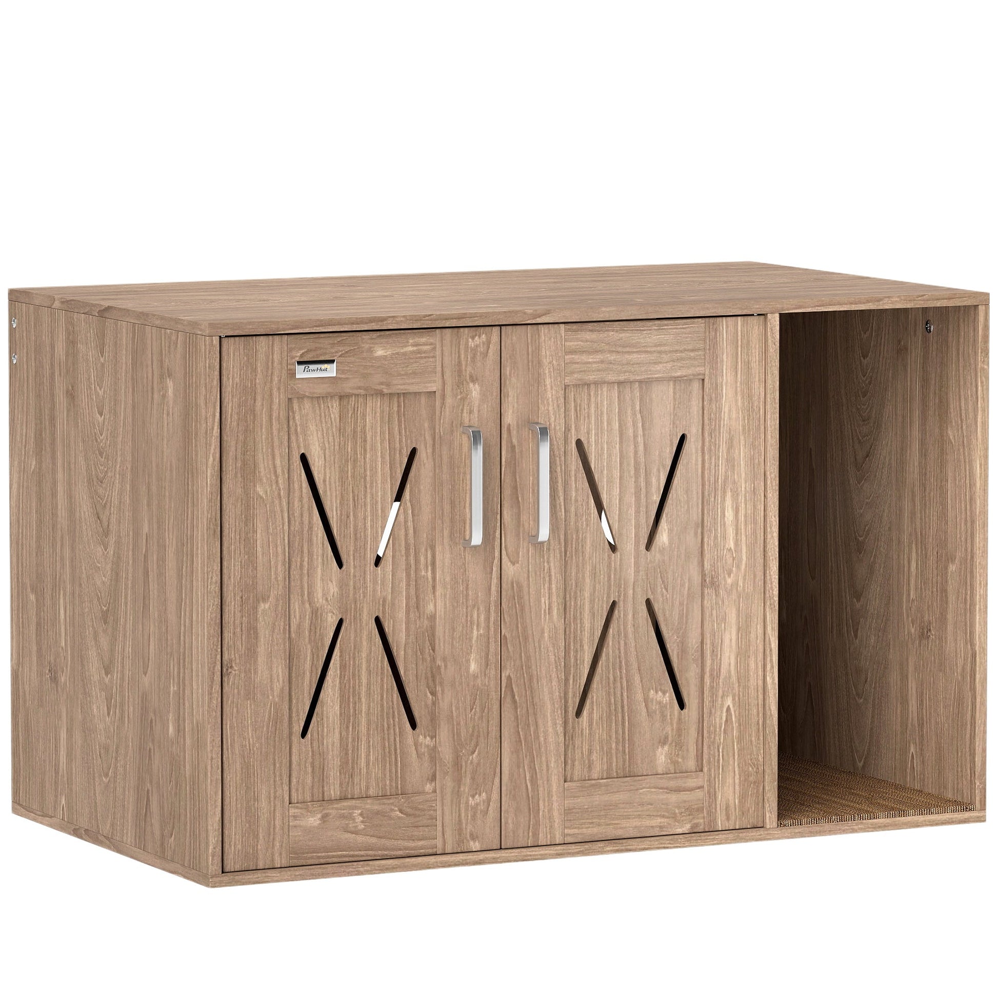 KFX-8381757 Walnut Brown Cat Litter Box Enclosure with Scratching Pad, Multifunctional Washroom Side Table