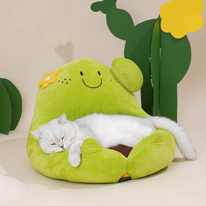 KFX-8382141 Cozy Cactus Cat Bed - Soft Dual-Sided Nest with Removable Crystal Velvet Cushion