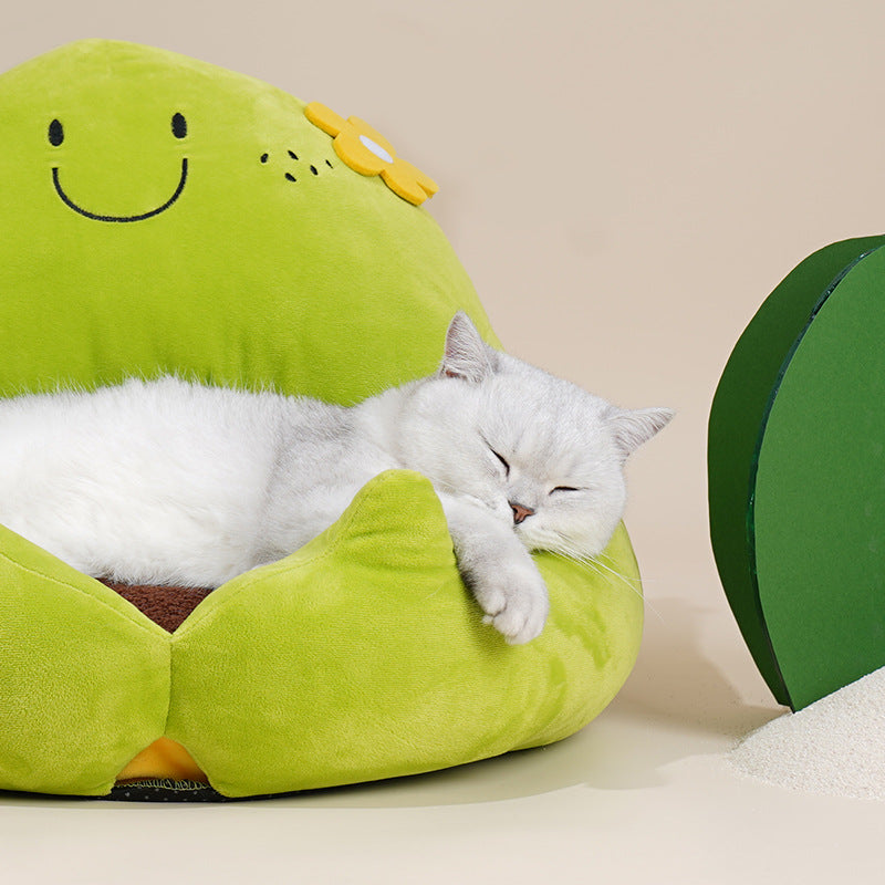 KFX-8382141 Cozy Cactus Cat Bed - Soft Dual-Sided Nest with Removable Crystal Velvet Cushion