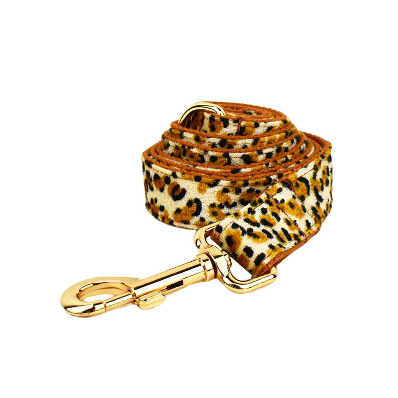 KFX-8383677 Leopard Print Dog Leash and Collar Set with Bow, Vest, and Bag - Five-Piece Collection