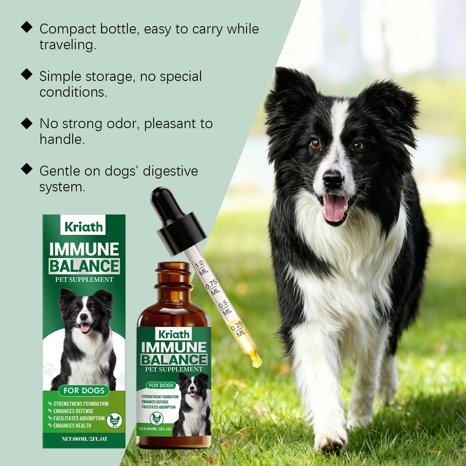 KFX-8383933 Canine Immune Support Herbal Drops - 60 ml with Chicken Flavor and Natural Ingredients