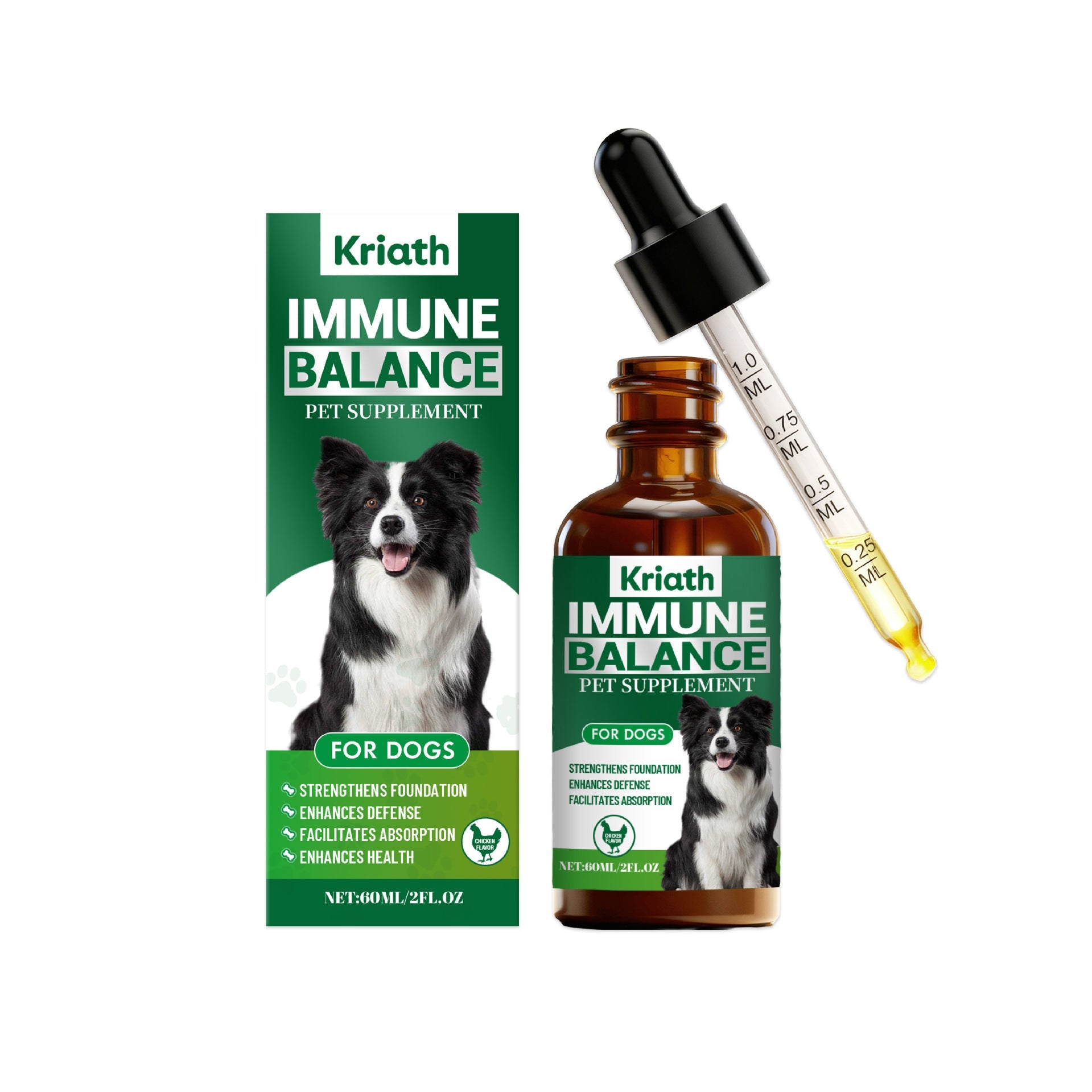 KFX-8383933 Canine Immune Support Herbal Drops - 60 ml with Chicken Flavor and Natural Ingredients