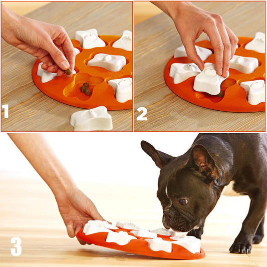 KFX-8384701 Interactive Dog Puzzle Feeder Toy for Puppies and Medium Dogs - Snack Dispenser with 9 Compartment Game