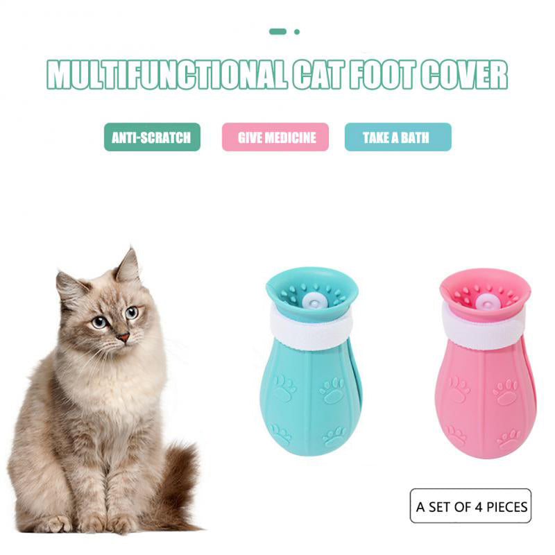 KFX-8385341 Adjustable Anti-Scratch Cat Foot Covers with Leak Holes for Easy Bathing and Grooming