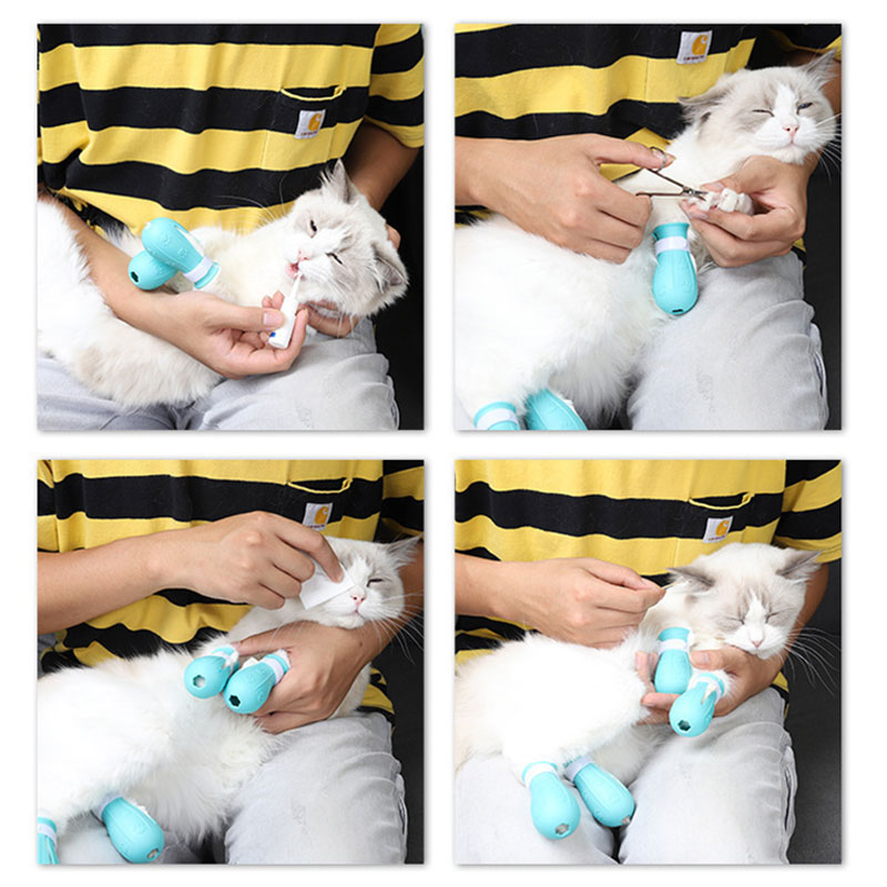 KFX-8385341 Adjustable Anti-Scratch Cat Foot Covers with Leak Holes for Easy Bathing and Grooming