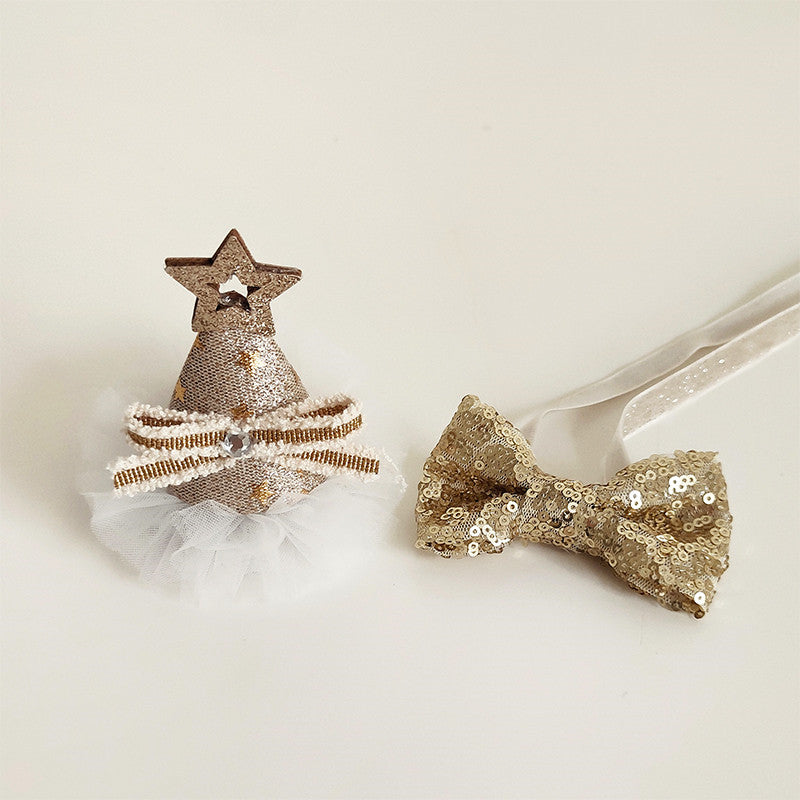 KFX-8386109 Sparkling Cat Birthday Hat Set with Bow Tie - Silver & Gold Stars