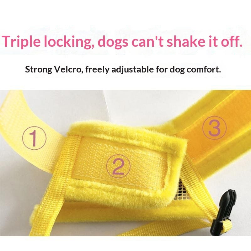 KFX-8387133 Dog Muzzle for Small to Extra Large Breeds - Comfortable Fabric Design in Black, Yellow, and Orange