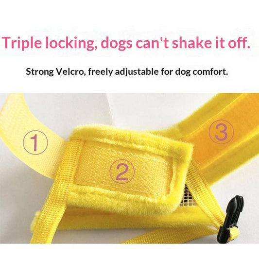 KFX-8387133 Dog Muzzle for Small to Extra Large Breeds - Comfortable Fabric Design in Black, Yellow, and Orange