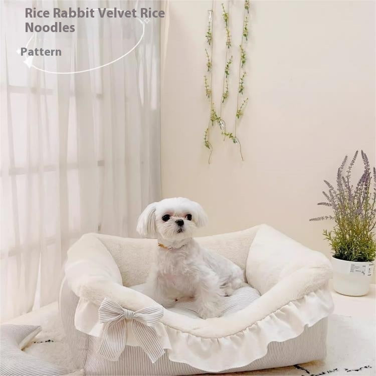 KFX-8387901 Cozy Cotton and Linen Removable Pet Bed for Small to Large Dogs and Cats, Multi-Season Design
