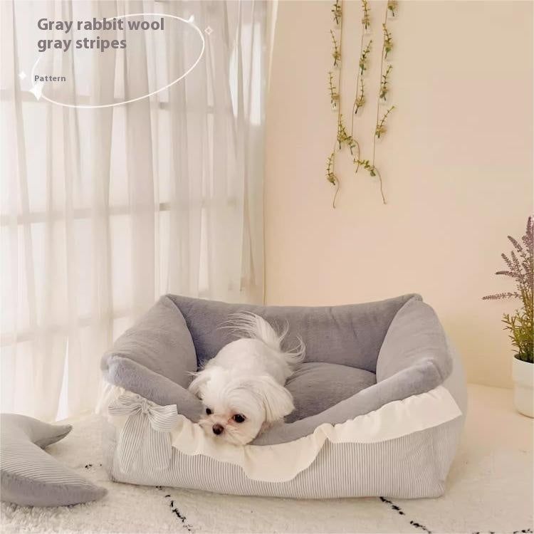 KFX-8387901 Cozy Cotton and Linen Removable Pet Bed for Small to Large Dogs and Cats, Multi-Season Design