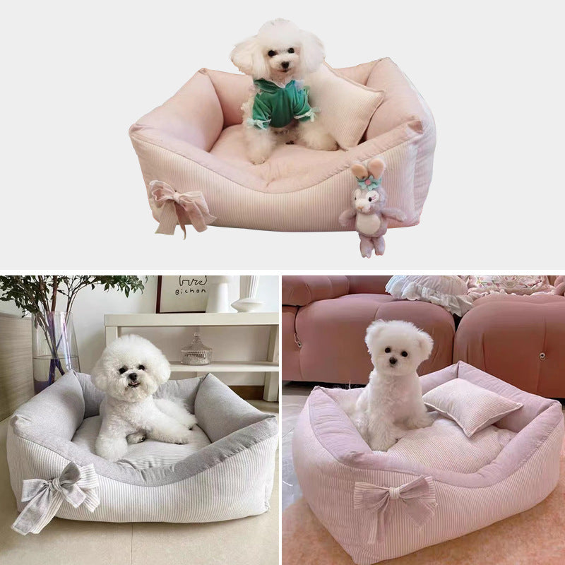 KFX-8387901 Cozy Cotton and Linen Removable Pet Bed for Small to Large Dogs and Cats, Multi-Season Design