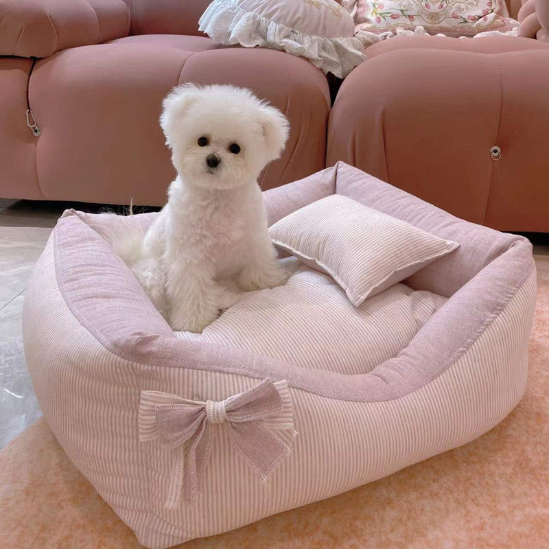 KFX-8387901 Cozy Cotton and Linen Removable Pet Bed for Small to Large Dogs and Cats, Multi-Season Design