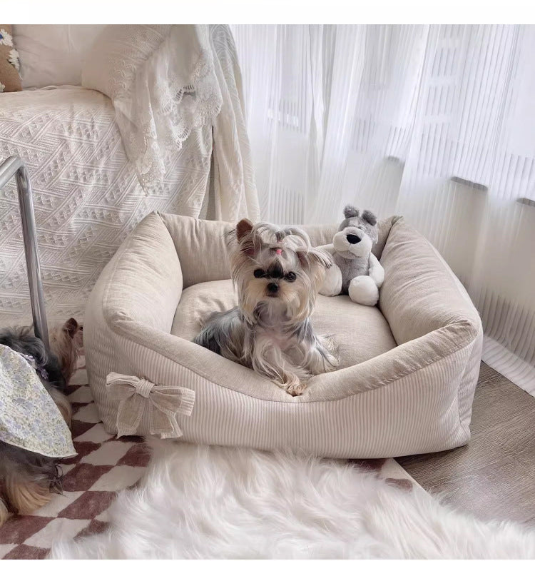KFX-8387901 Cozy Cotton and Linen Removable Pet Bed for Small to Large Dogs and Cats, Multi-Season Design