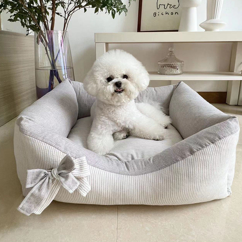 KFX-8387901 Cozy Cotton and Linen Removable Pet Bed for Small to Large Dogs and Cats, Multi-Season Design
