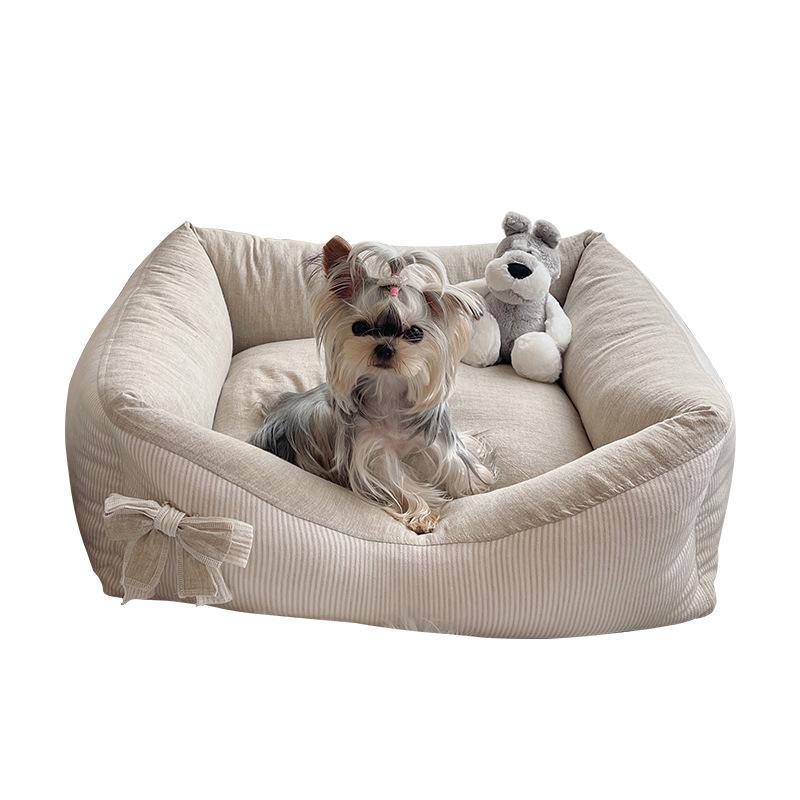KFX-8387901 Cozy Cotton and Linen Removable Pet Bed for Small to Large Dogs and Cats, Multi-Season Design