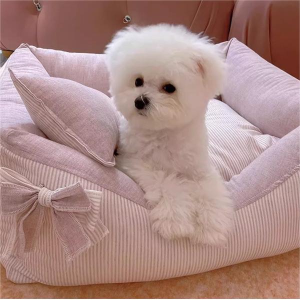 KFX-8387901 Cozy Cotton and Linen Removable Pet Bed for Small to Large Dogs and Cats, Multi-Season Design