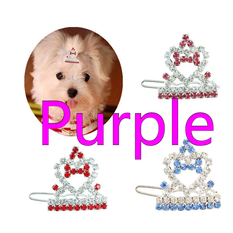 KFX-8388669 Princess Style Crown Hairpin Ornament for Dogs and Cats in Pink, Blue, Purple, and Red
