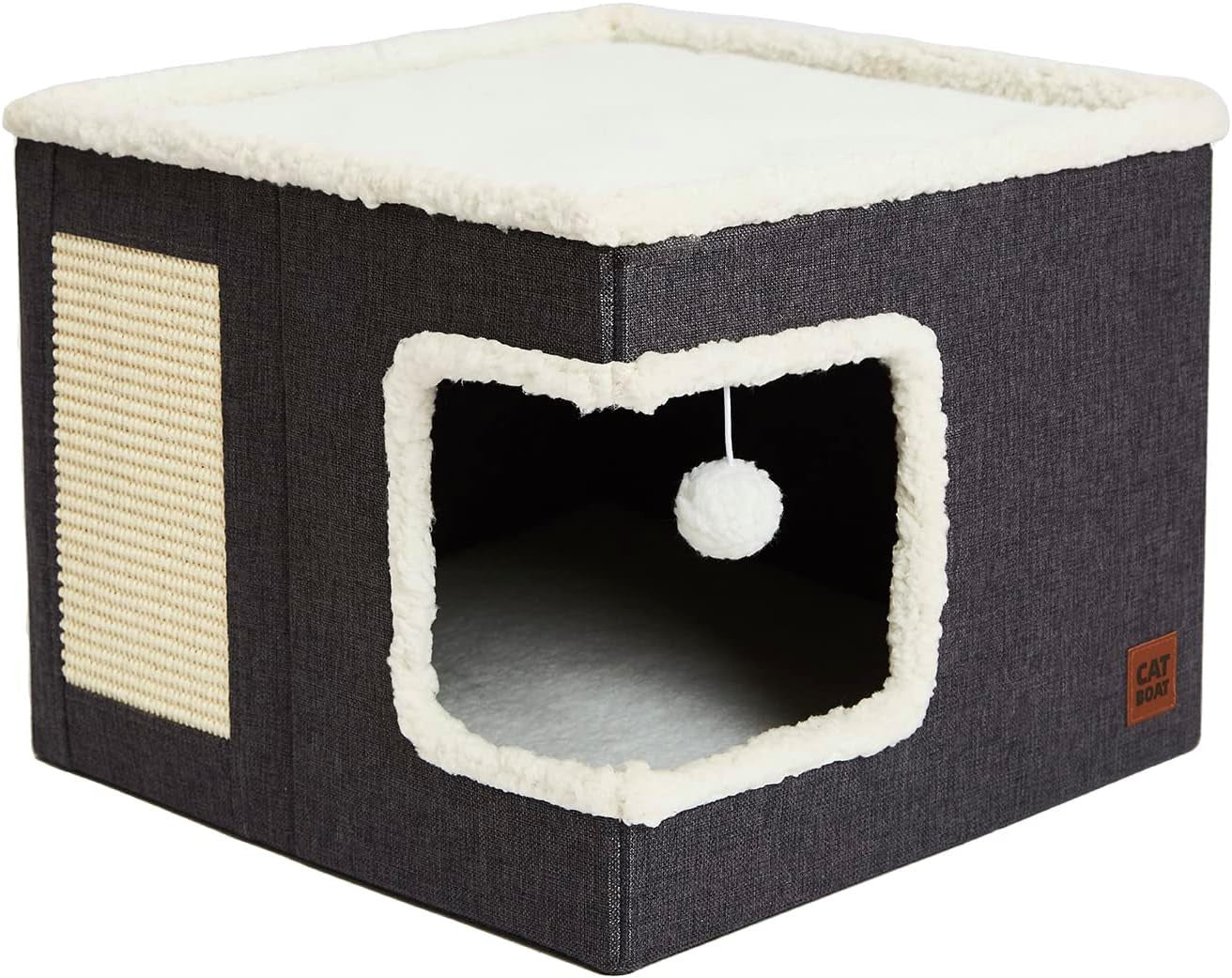 KFX-8393661 Foldable Cloth Cube Cat Nest in Khaki Beige, Navy Blue, and Gray - Comfortable Right Angle Design for Cats and Dogs