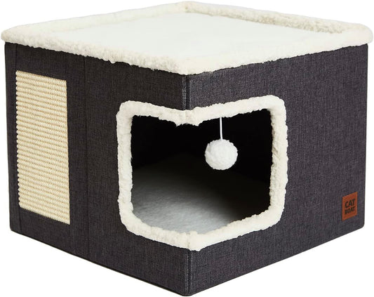 KFX-8393661 Foldable Cloth Cube Cat Nest in Khaki Beige, Navy Blue, and Gray - Comfortable Right Angle Design for Cats and Dogs