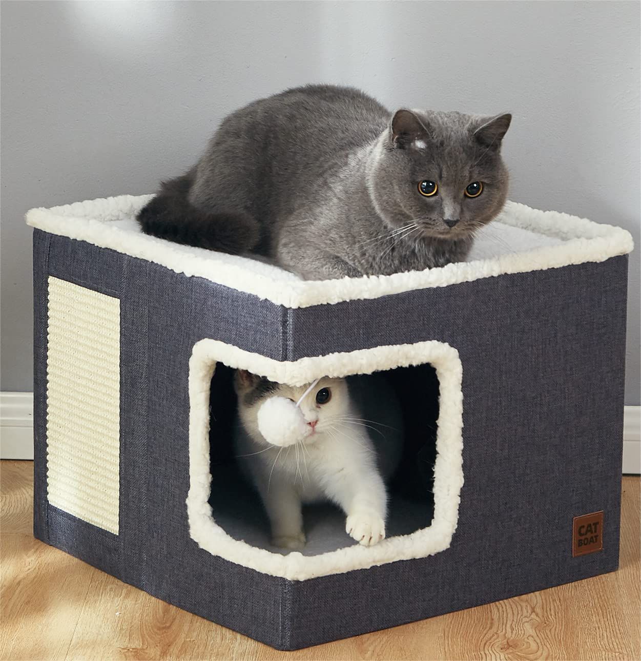 KFX-8393661 Foldable Cloth Cube Cat Nest in Khaki Beige, Navy Blue, and Gray - Comfortable Right Angle Design for Cats and Dogs