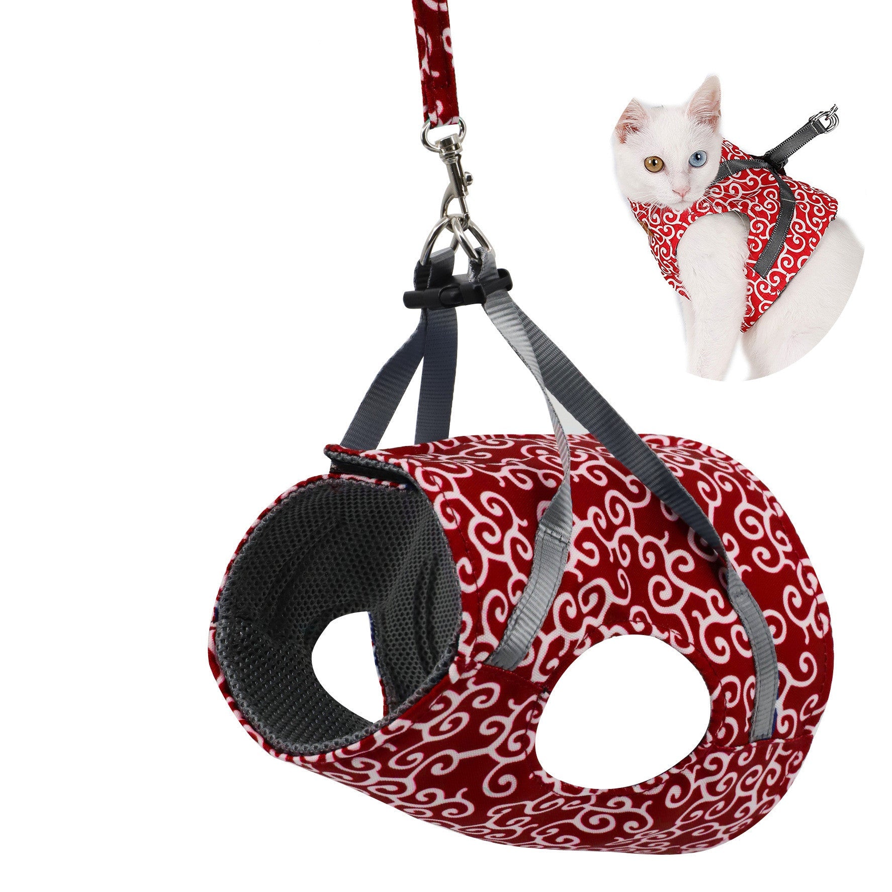 KFX-8396861 Japanese Style Cat Walking Chest Strap Vest in Blue, Red, Green - Breathable Polyester with Adjustable Fit