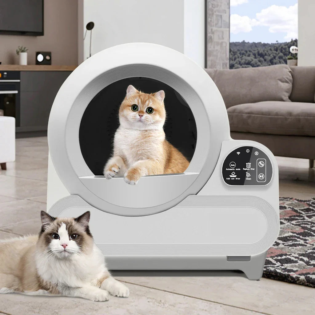 KFX-839699 Smart Wi-Fi Controlled Cat Litter Box - 70L Capacity with Automatic Cleaning and Odor Control