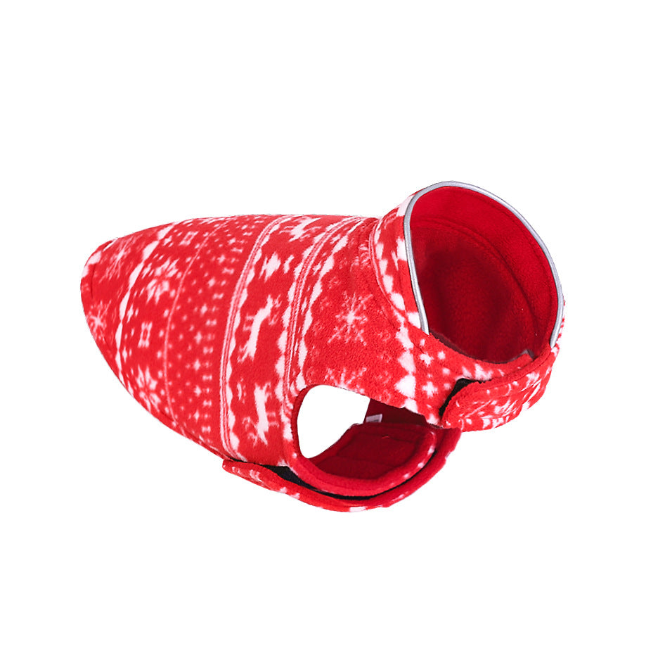 KFX-8397757 Double-Sided Christmas Polar Fleece Dog Jacket in Blue and Red, Sizes XS to XXL