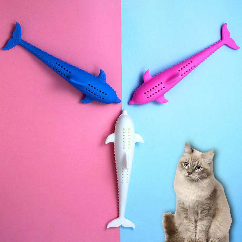 KFX-8400957 Silicone Fish Toothbrush Toy for Cats - Molar Rod for Dental Care