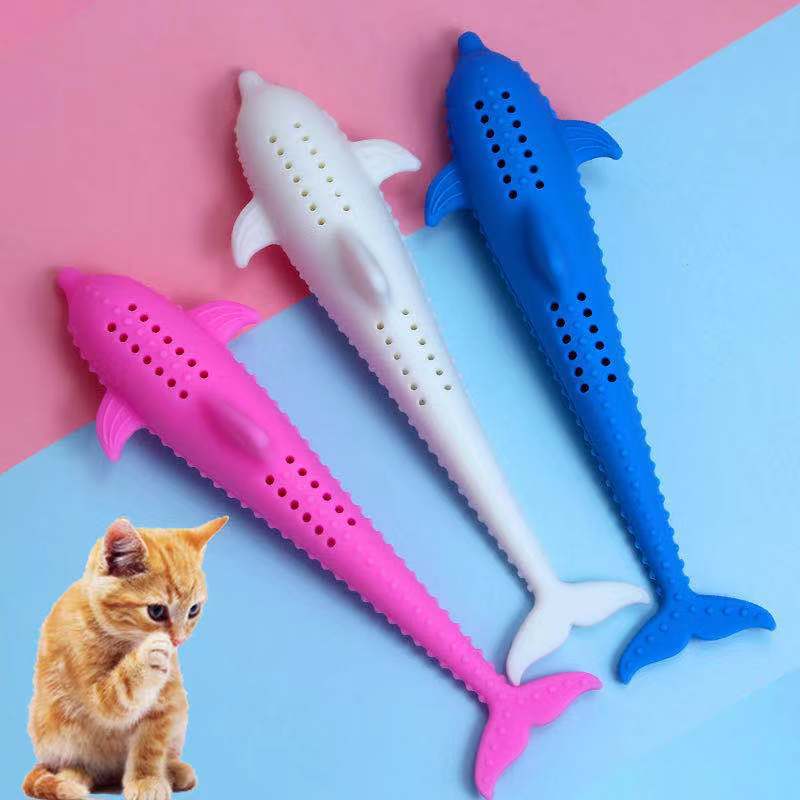 KFX-8400957 Silicone Fish Toothbrush Toy for Cats - Molar Rod for Dental Care