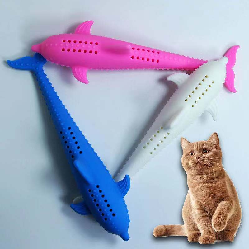 KFX-8400957 Silicone Fish Toothbrush Toy for Cats - Molar Rod for Dental Care