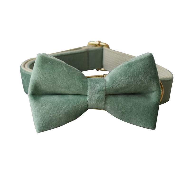 KFX-8401213 Mint Green Velvet Dog Collar and Leash Set with Bow and Dog Ring