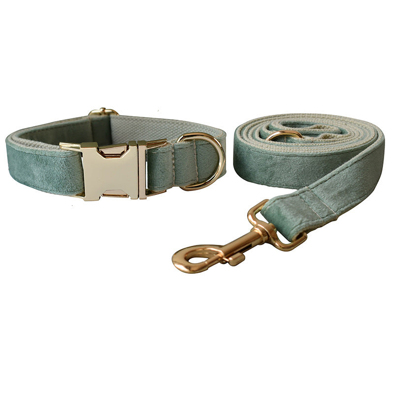 KFX-8401213 Mint Green Velvet Dog Collar and Leash Set with Bow and Dog Ring