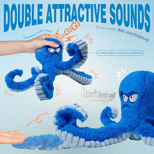 KFX-8404797 Interactive Plush Dog Toy - Large Crinkle Octopus with Squeaker for Tug of War and Chewing Fun