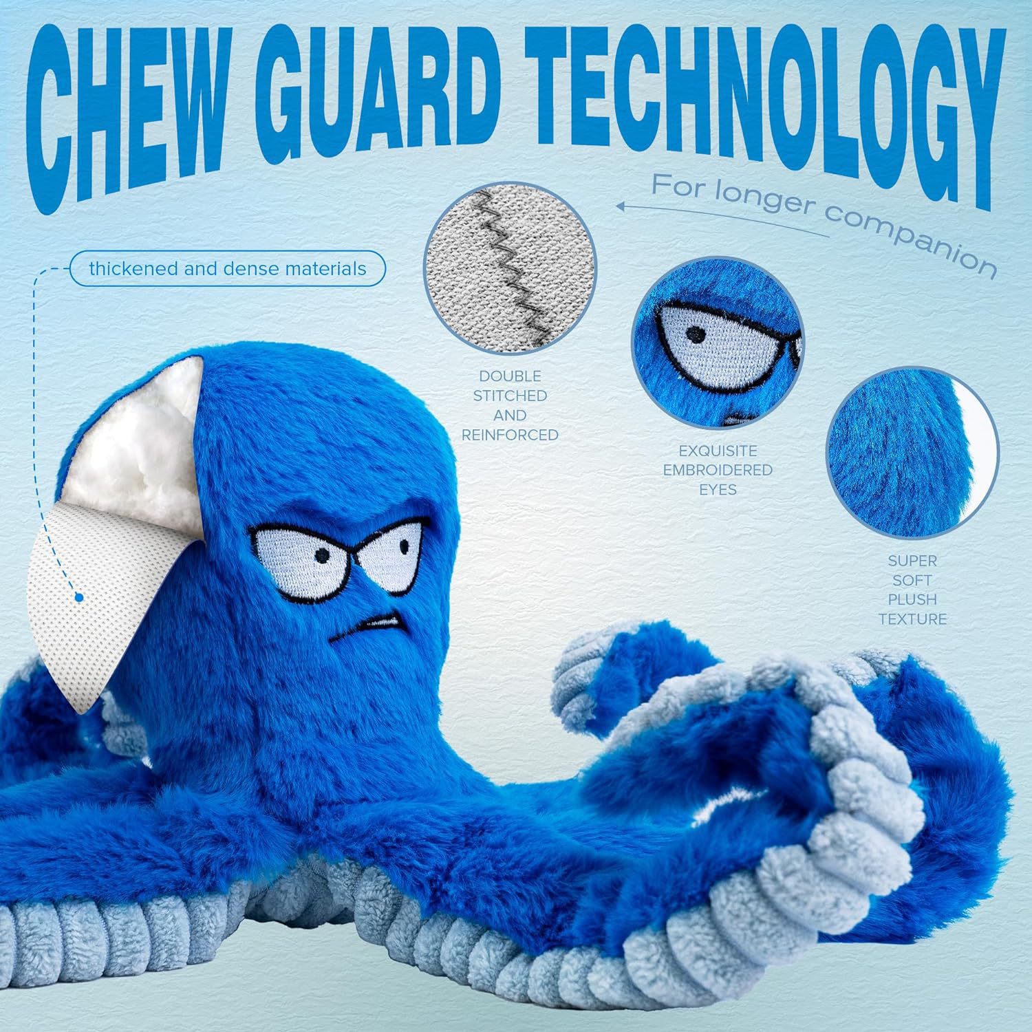 KFX-8404797 Interactive Plush Dog Toy - Large Crinkle Octopus with Squeaker for Tug of War and Chewing Fun